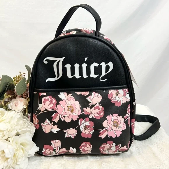 Juicy couture rose backpack NWT NWT JUICY COUTURE Black Multi Rose Rosie Floral Pink MINI  main image 2